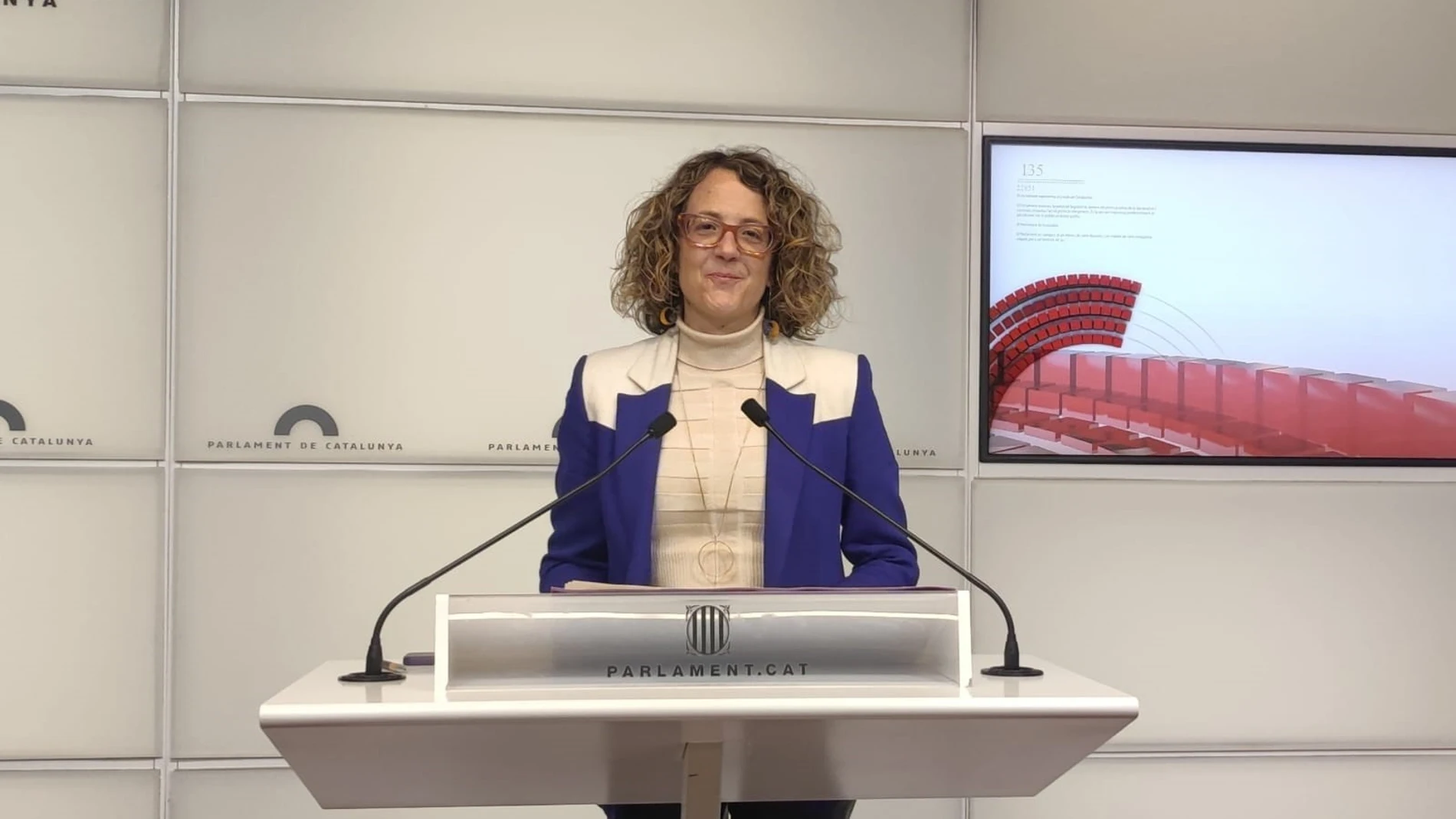 La diputada de ERC y exconsellera de Feminismos del Govern, Tània Verge, en rueda de prensa. EUROPA PRESS 06/03/2025