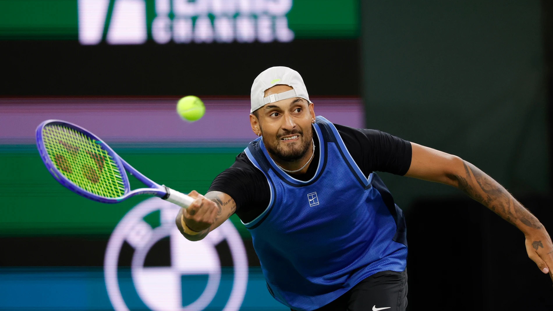 INDIAN WELLS (United States), 07/03/2025.- Nick Kyrgios of Australia in action against Van De Zandschulp of the Netherlands during the BNP Paribas Open tennis tournament in Indian Wells, California, USA, 06 March 2025. (Tenis, Países Bajos; Holanda) EFE/EPA/JOHN G. MABANGLO