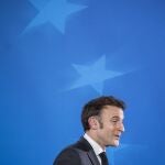 Emmanuel Macron, President of France addresses media during a press conference, following the summit where they approve a plan to strengthen Europe's defense, as proposed by European Commission President Ursula von der Leyen. 