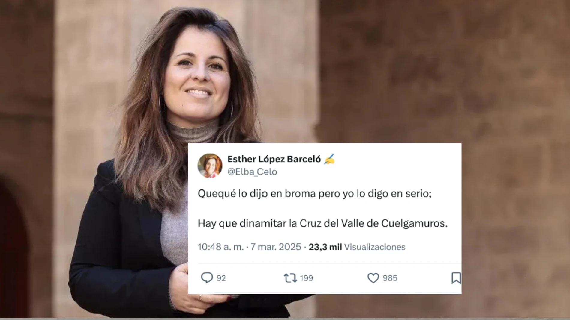 Esther López Barceló, exdirigente de Izquierda Unida, denunciada por defender que se "dinamite" el Valle de los Caídos