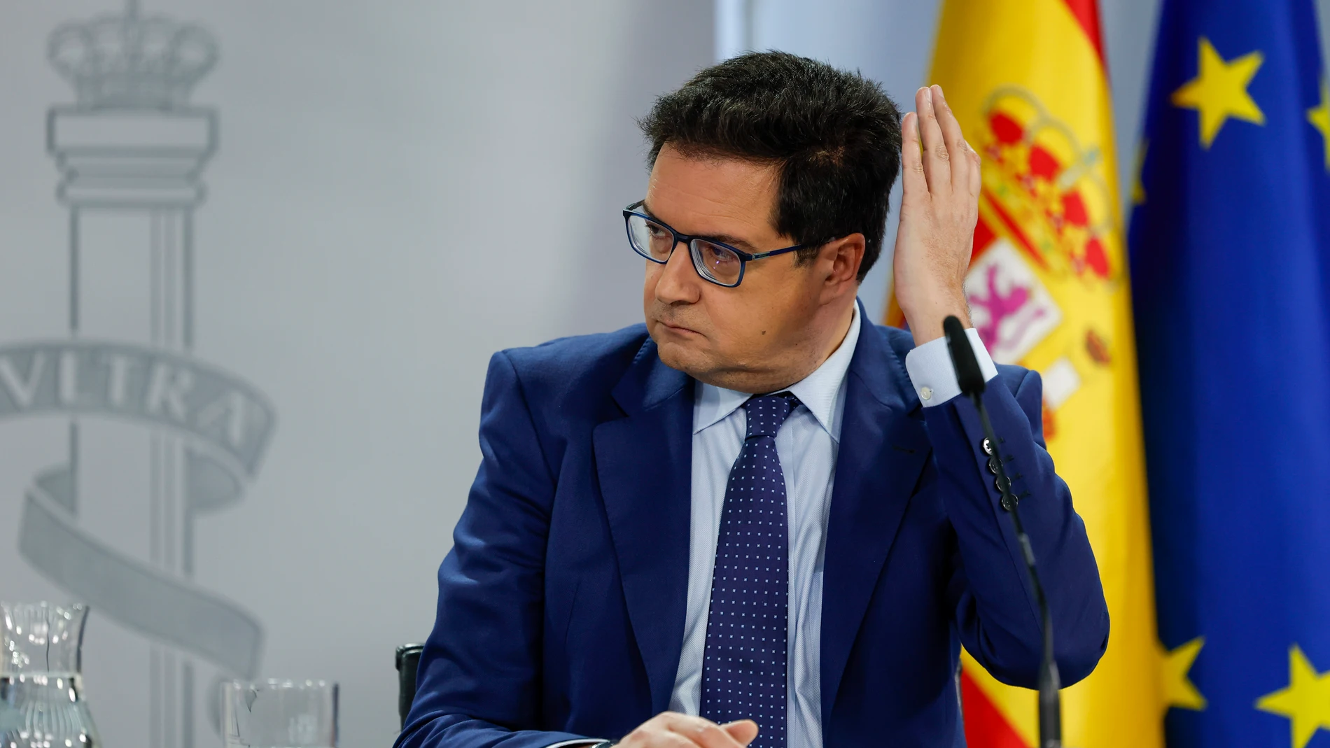 MADRID, 11/03/2025.- El ministro para la Transformación Digital y de la Función Pública, Óscar López, durante la rueda de prensa posterior a la reunión del Consejo de Ministros celebrado este martes en La Moncloa. EFE/ Mariscal