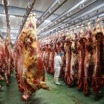 un trabajador de Carpisa Foods en las instalaciones del matadero en Ciudad Rodrigo (Salamanca)