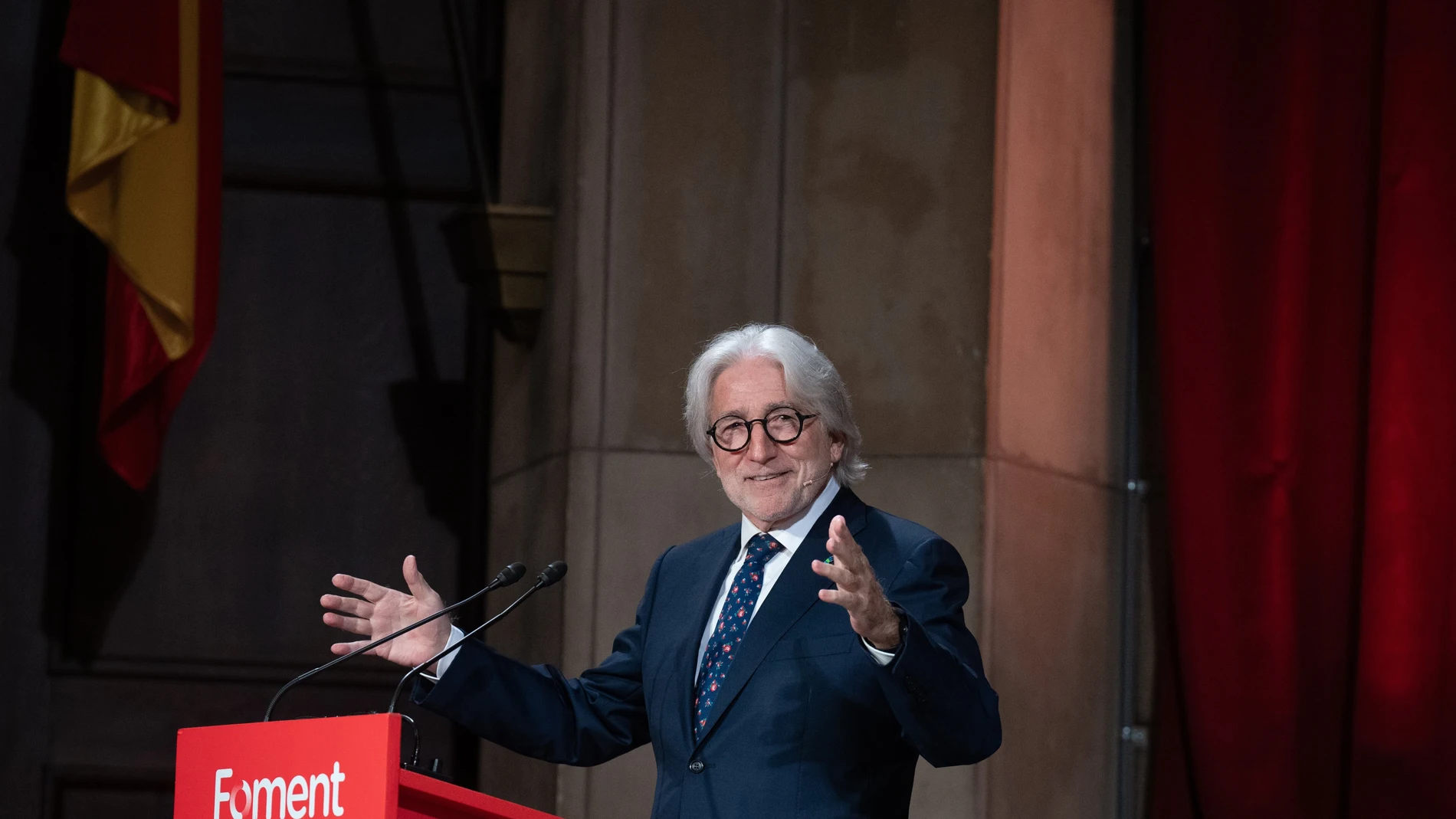 El presidente de Foment del Treball, Josep Sánchez Llibre, durante una rueda de prensa, en Barcelona, Catalunya (España)
