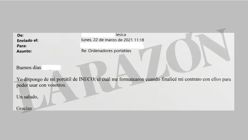 Correo de Jessica en Tragsatec