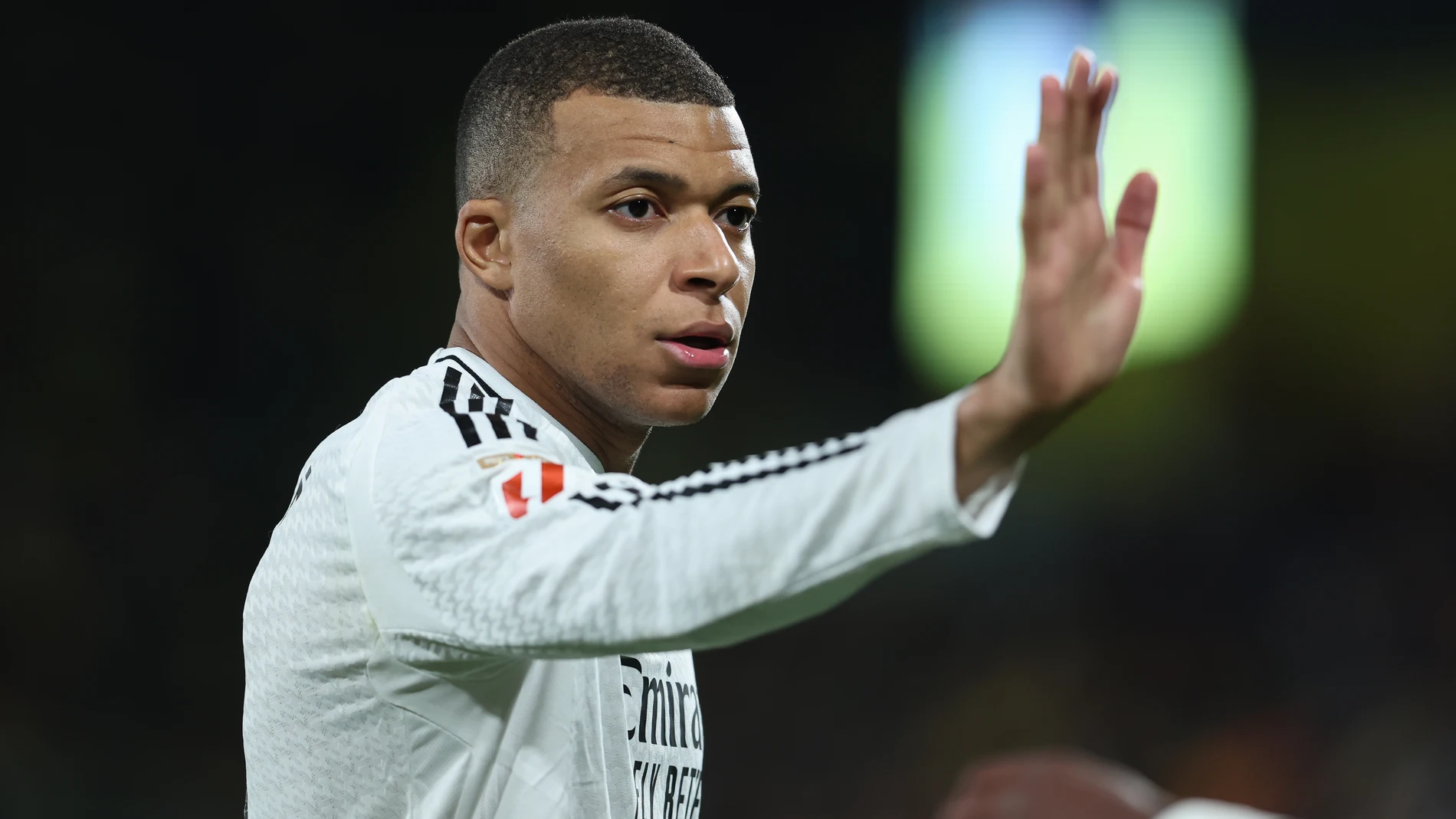 Kylian Mbappe of Real Madrid gestures during the Spanish league, LaLiga EA Sports, football match played between Villarreal CF and Real Madrid CF at La Ceramica stadium on March 15, 2025, in Villarreal, Spain.AFP7 15/03/2025 ONLY FOR USE IN SPAIN