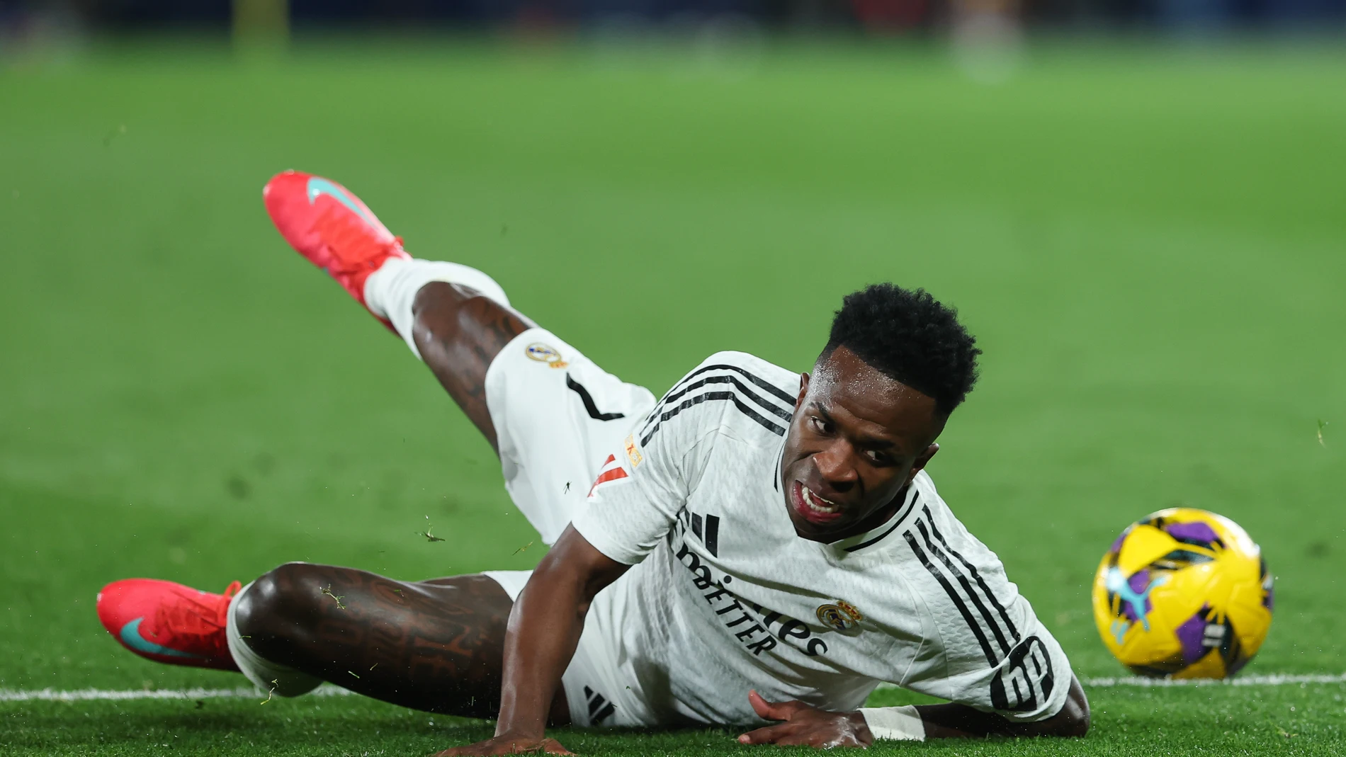 Vinicius Junior of Real Madrid in action during the Spanish league, LaLiga EA Sports, football match played between Villarreal CF and Real Madrid CF at La Ceramica stadium on March 15, 2025, in Villarreal, Spain. AFP7 15/03/2025 ONLY FOR USE IN SPAIN