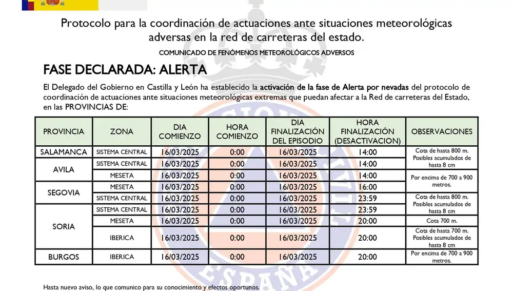 Estas son las provincias afectadas y las zonas