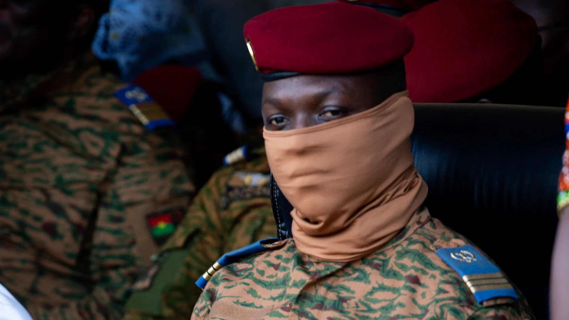 FILE - Burkina Faso junta leader Ibrahim Traore participates in a ceremony in Ouagadougou, Oct. 15, 2022. (AP Photo/Kilaye Bationo, File)
