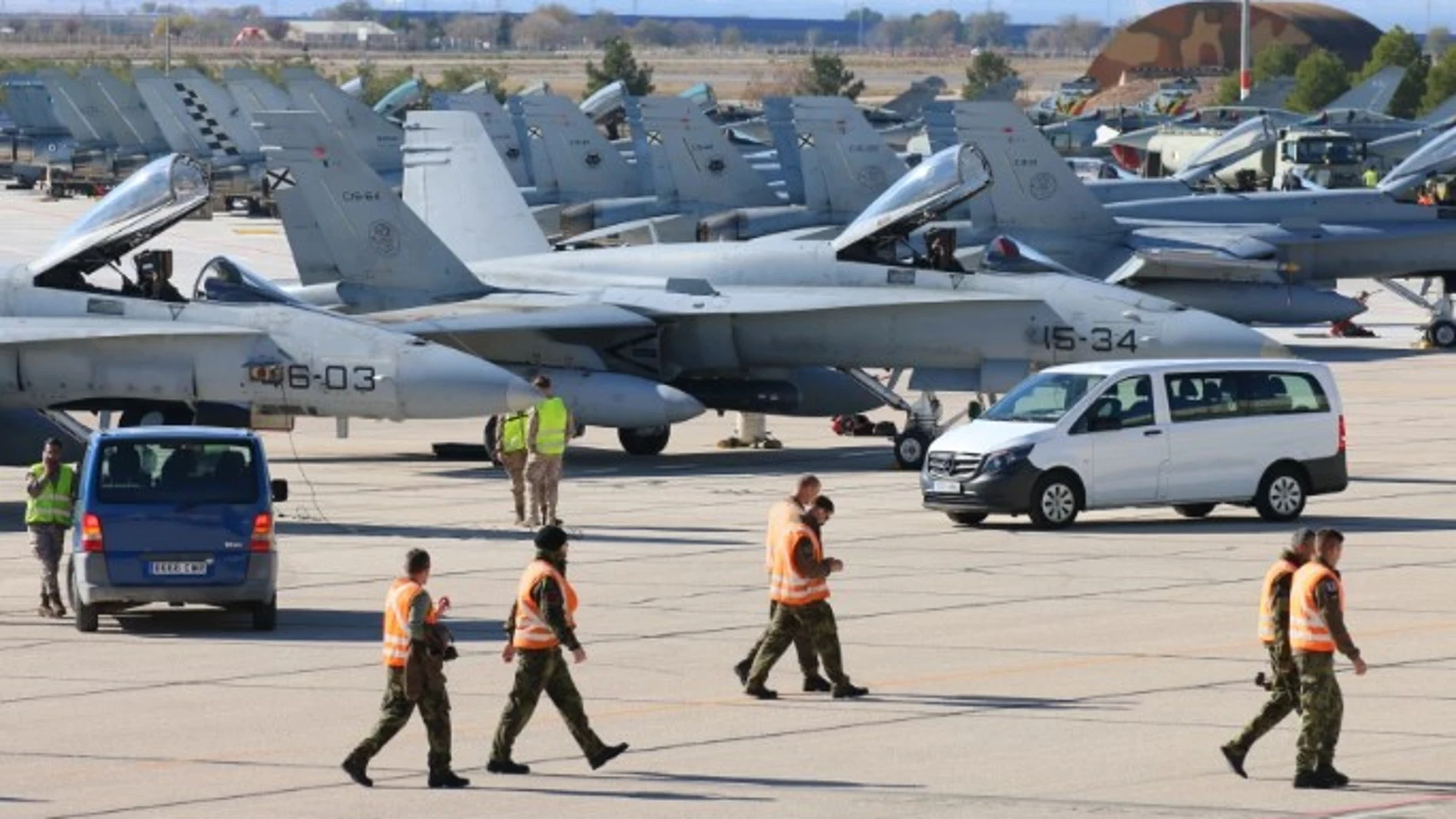 Aviones de combate de distintos países europeos durante un ejercicio conjunto en la Base Aérea de Albacete