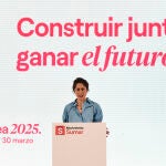 La secretaria de Organización de Sumar, Lara Hernández, informa en rueda de prensa sobre las candidaturas que se disputarán el liderazgo de este movimiento en la Asamblea Nacional