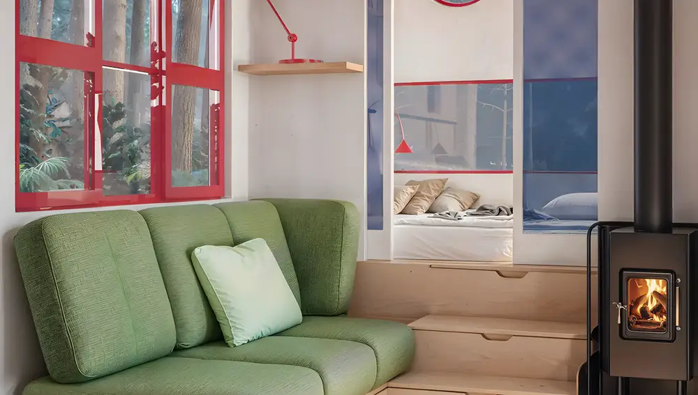 La sala de estar de la tiny house Dwellii THOW