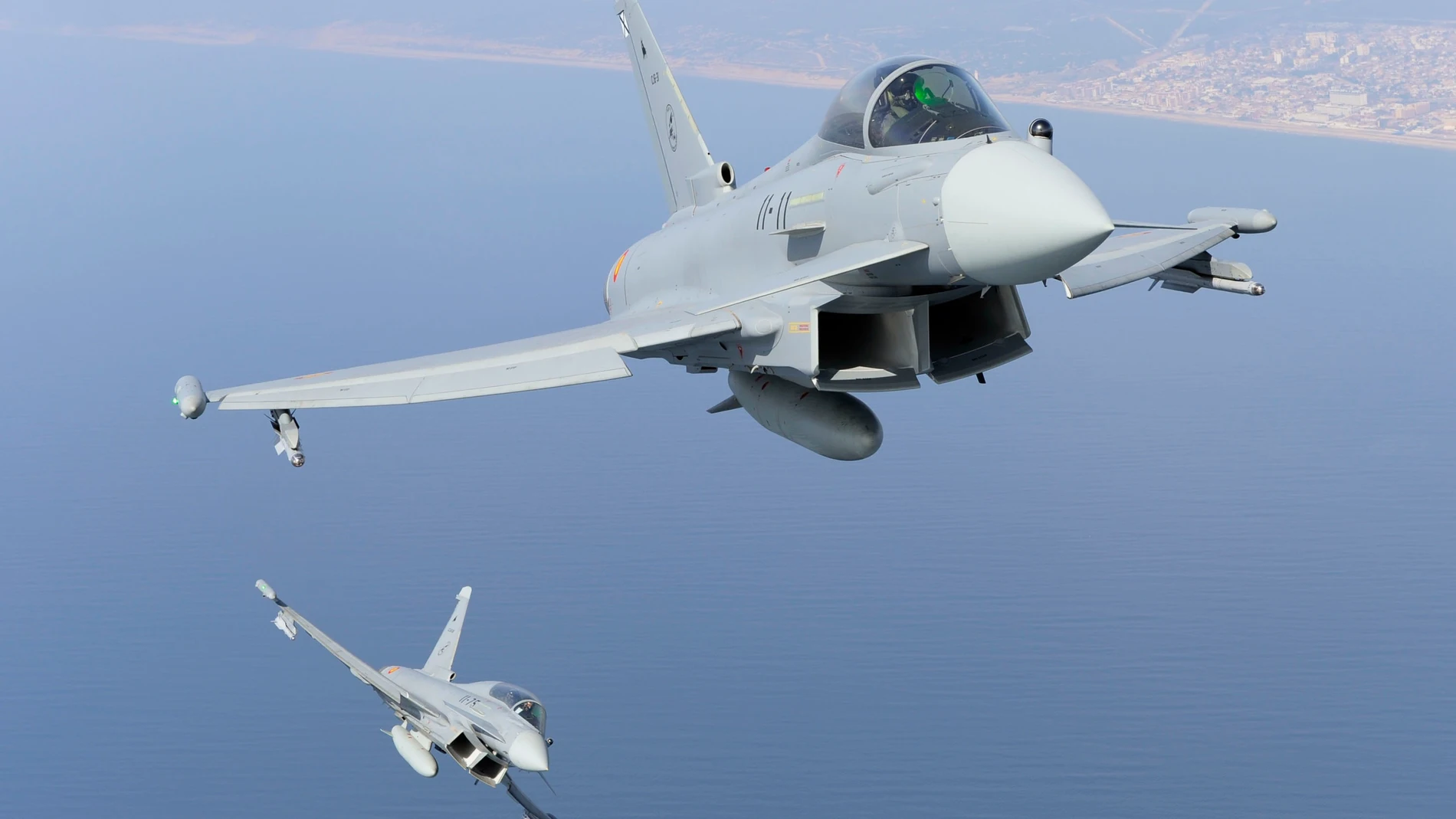 Spanish Air Force Eurofighter Typhoon from ALA-11 bsed in Moron, SpainREMITIDA / HANDOUT por SPANISH AIR FORCE EUROFIGHTER TYFotografía remitida a medios de comunicación exclusivamente para ilustrar la noticia a la que hace referencia la imagen, y citando la procedencia de la imagen en la firma25/03/2025