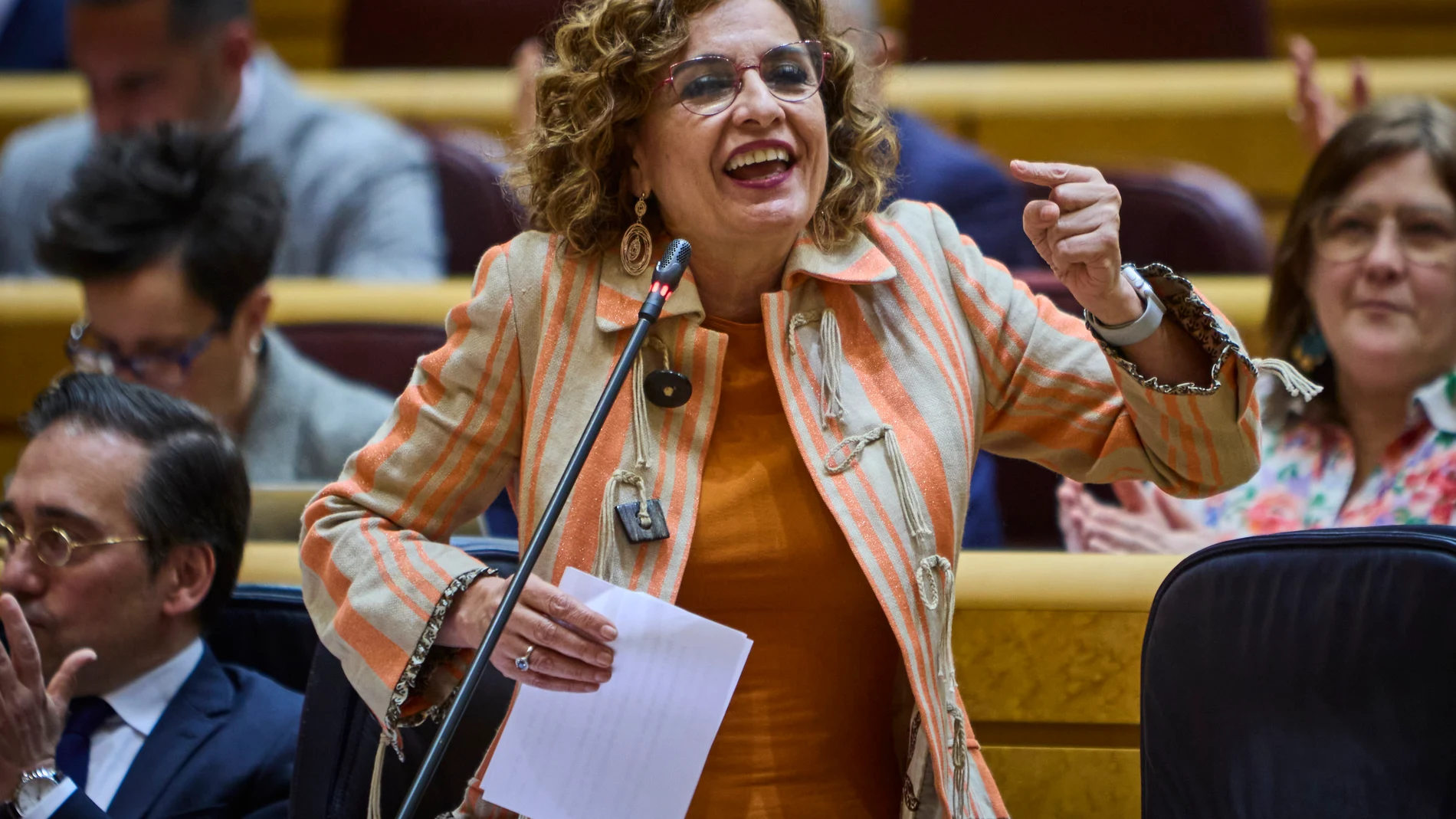 Sesión de control al gobierno en el Senado. Asisten al pleno los ministros, María Jesús Montero, Vicepresidenta primera y ministra de Hacienda, José Manuel Albares Bueno Ministro de Asuntos Exteriores, Unión Europea y Cooperación, Félix Bolaños García, Ministro de la Presidencia, Justicia y Relaciones con las Cortes, Fernando Grande-Marlaska Gómez Ministro del Interior. © Alberto R. Roldán / Diario La Razón. 25 03 2025