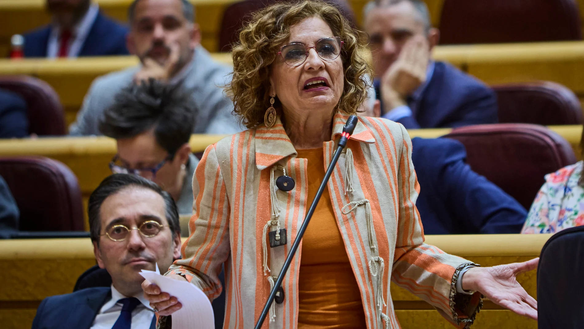 Sesión de control al gobierno en el Senado.Asisten al pleno los ministros, María Jesús Montero, Vicepresidenta primera y ministra de Hacienda, José Manuel Albares BuenoMinistro de Asuntos Exteriores, Unión Europea y Cooperación, Félix Bolaños García, Ministro de la Presidencia, Justicia y Relaciones con las Cortes, Fernando Grande-Marlaska GómezMinistro del Interior.© Alberto R. Roldán / Diario La Razón.25 03 2025