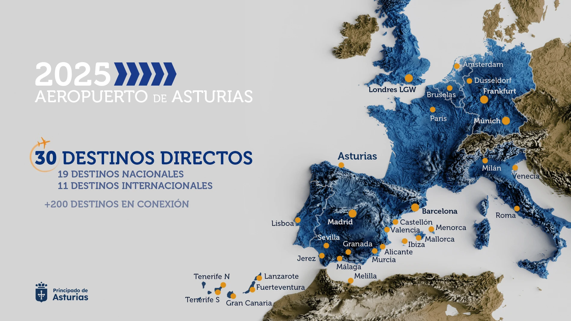 Nunca hubo tanto destinos desde Asturias en avión: estos son los 30 destinos a los que volar directo