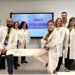 Investigadores del Complejo Universitario Santa Bárbara de Soria y de la Universidad de Valladolid que participan en el proyecto Unati. De derecha a izquierda, María Cruz Martínez, Luis Eduardo Enríquez, Clara María Torres, Marta León, Santa Orfelina Rincón, Patricia Romero, Fahd Beddar Chaib y Barbara Vizmanos