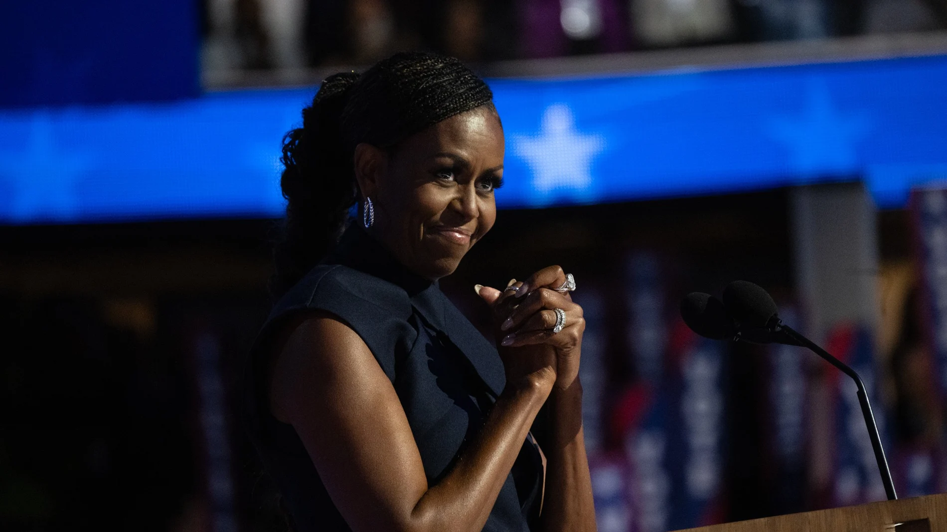 Former First Lady Michelle Obama speaks on the second night of the DNC convention. at the United Center in Chicago