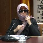 Captura tomada de la señal institucional del Senado de Patricia Úriz, expareja de Koldo García, mientras comparece este jueves ante la comisión de investigación del Senado. Úriz, que ha rehusado declarar, ha comparecido con un velo sobre su rostro, algo que le ha permitido el presidente del órgano, Eloy Suárez, tras un receso para consultar a la letrada. 