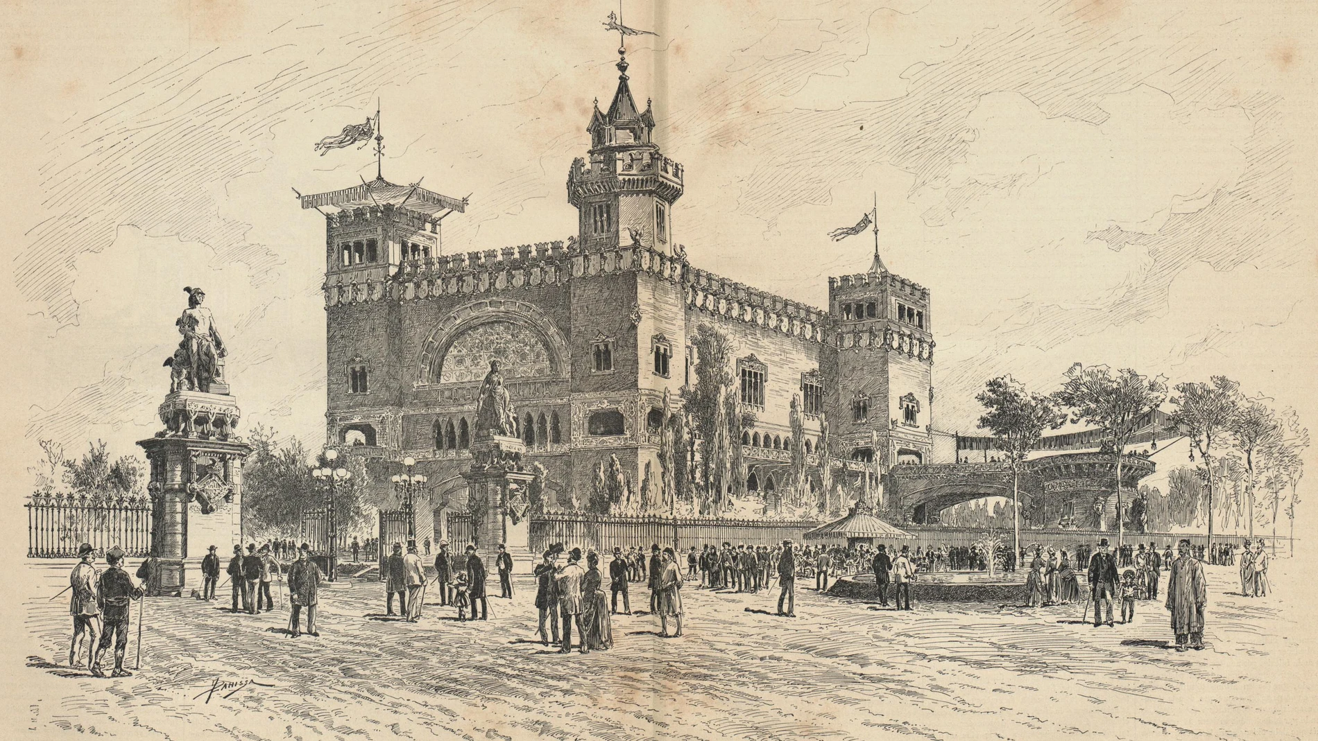 Un grabado de época con una imagen de la Exposición Universal de Barcelona de 1888