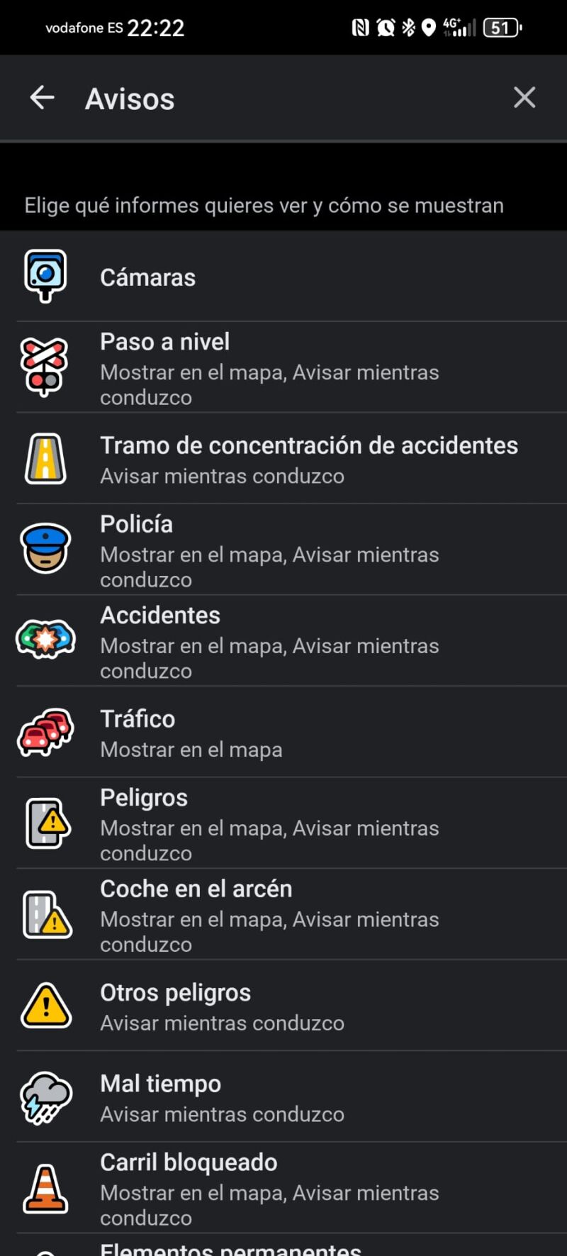 Opciones de alerta en Waze