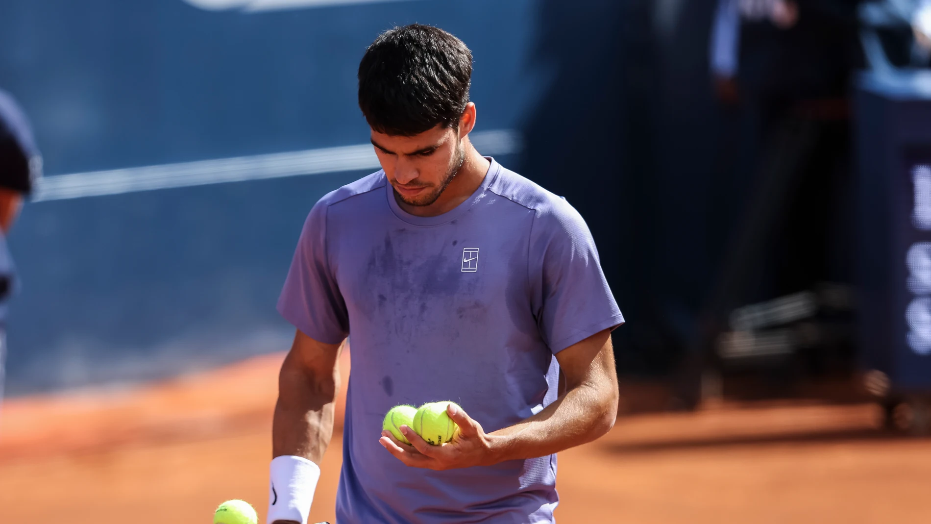 Carlos Alcaraz of Spain in actions against Holger Rune of Denmark during the final tennis match of the Barcelona Open Banc Sabadell - Conde Godo 2025 Day 7 at Real Club De Tenis Barcelona on April 20, 2025 in Barcelona, Spain.AFP7 20/04/2025 ONLY FOR USE IN SPAIN