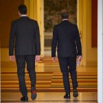 Pedro Sánchez, Presidente del Gobierno, mantiene un encuentro con el presidente nacional del Partido Popular, Alberto Núñez Feijóo, en el Complejo de la Moncloa. 