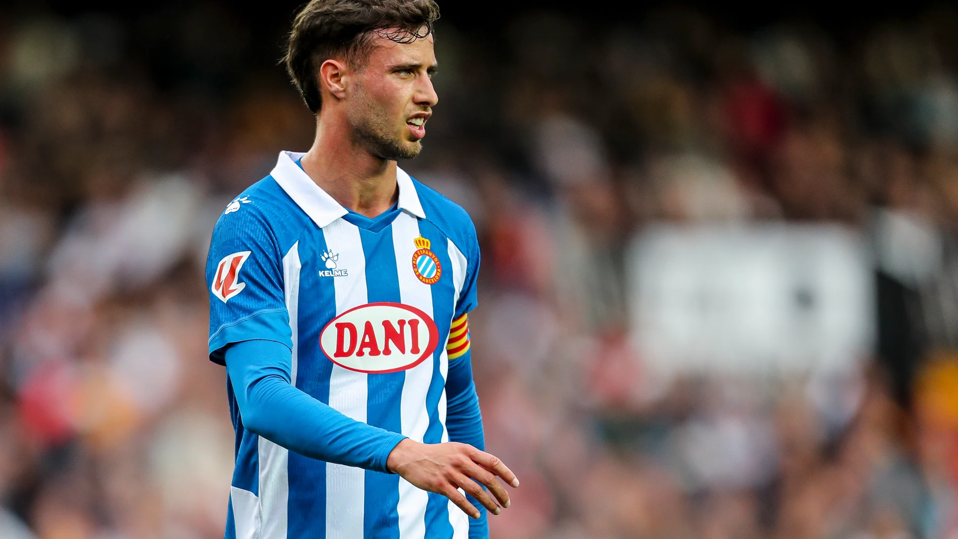 Javi Puado of Espanyol during the Spanish league, La Liga EA Sports, football match played between Valencia CF and RCD Espanyol at Mestalla stadium on April 22, 2025, in Valencia, Spain. AFP7 22/04/2025 ONLY FOR USE IN SPAIN