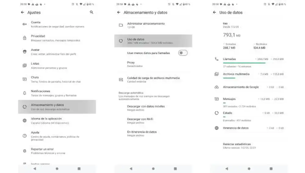 Pasos para saber cuántos mansajes has enviado en WhatsApp.