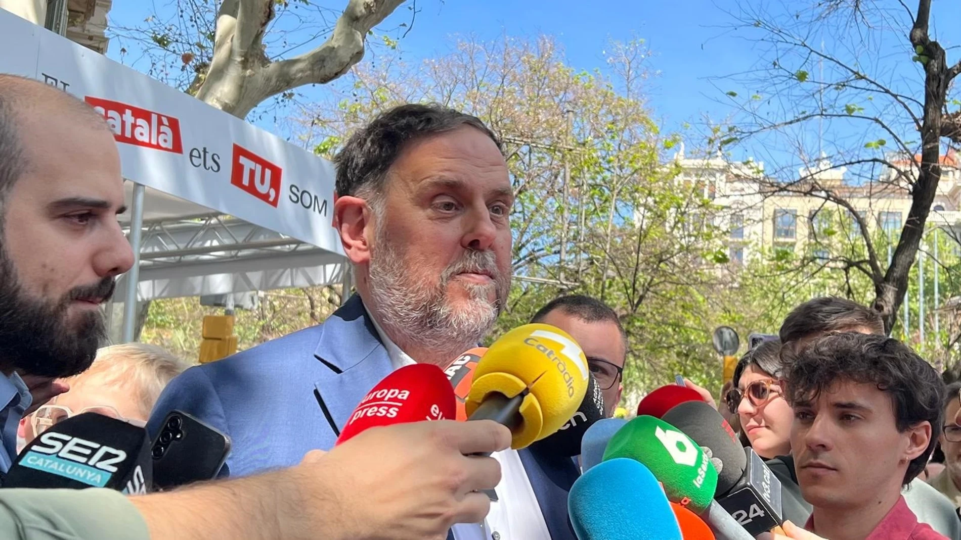El presidente de ERC, Oriol Junqueras, en una atención a los medios en Barcelona EUROPA PRESS 23/04/2025