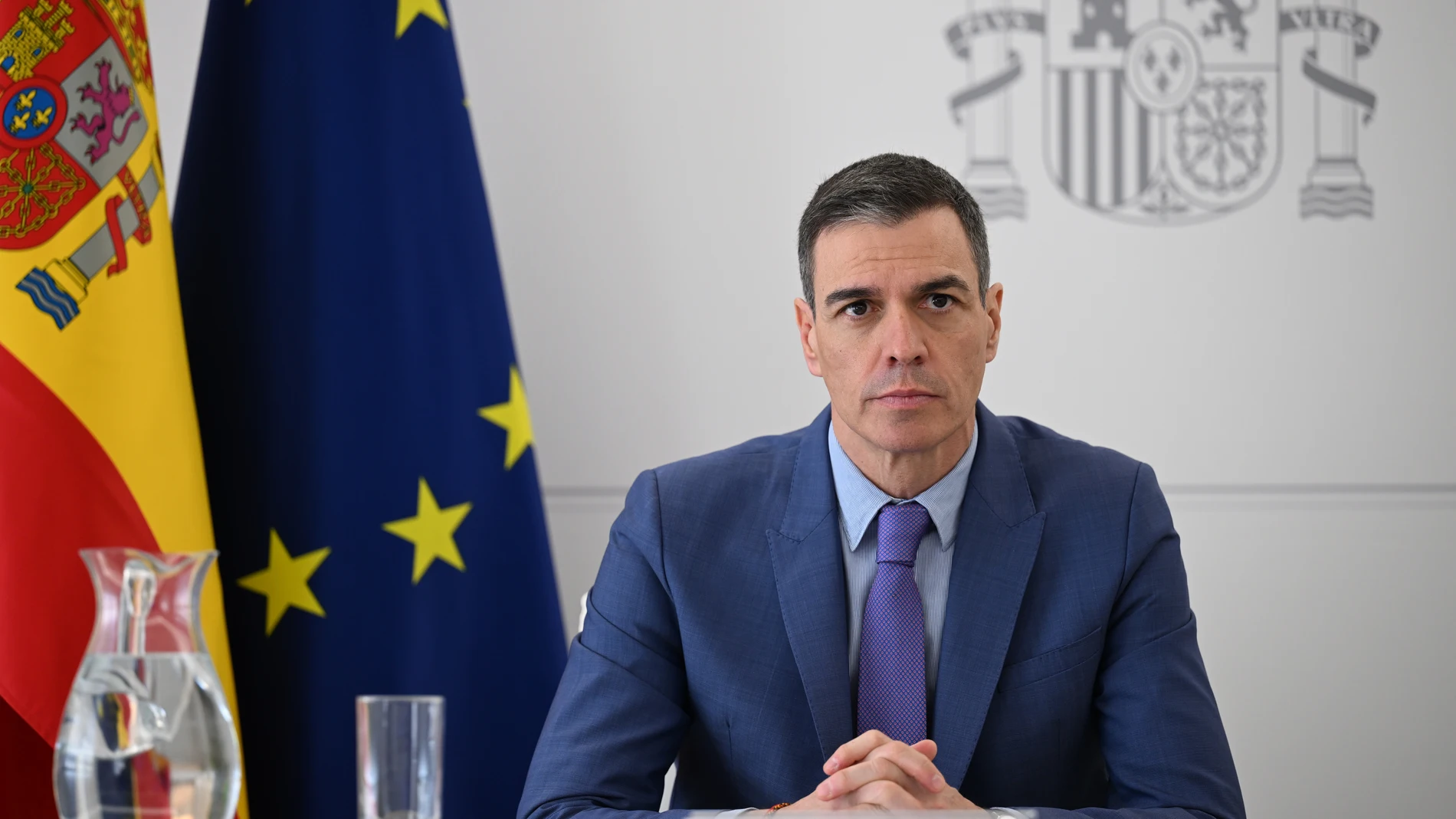 MADRID, 23/04/2025.- El presidente del Gobierno, Pedro Sánchez, participa por videoconferencia, en la Cumbre informal de líderes sobre el clima y la transición justa, convocada por el presidente de Brasil, Lula da Silva, y el secretario general de la ONU, António Guterres en Nueva York, este miércoles. EFE/ Pool Moncloa/Borja Puig De La Bellacasa /SOLO USO EDITORIAL/SOLO DISPONIBLE PARA ILUSTRAR LA NOTICIA QUE ACOMPAÑA (CRÉDITO OBLIGATORIO)