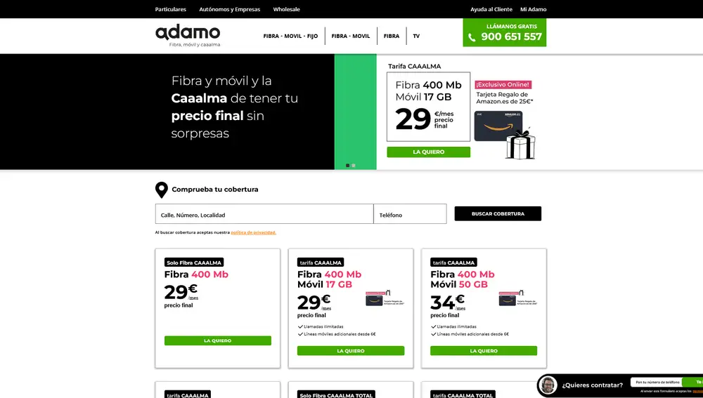 Combinado en la web de Adamo