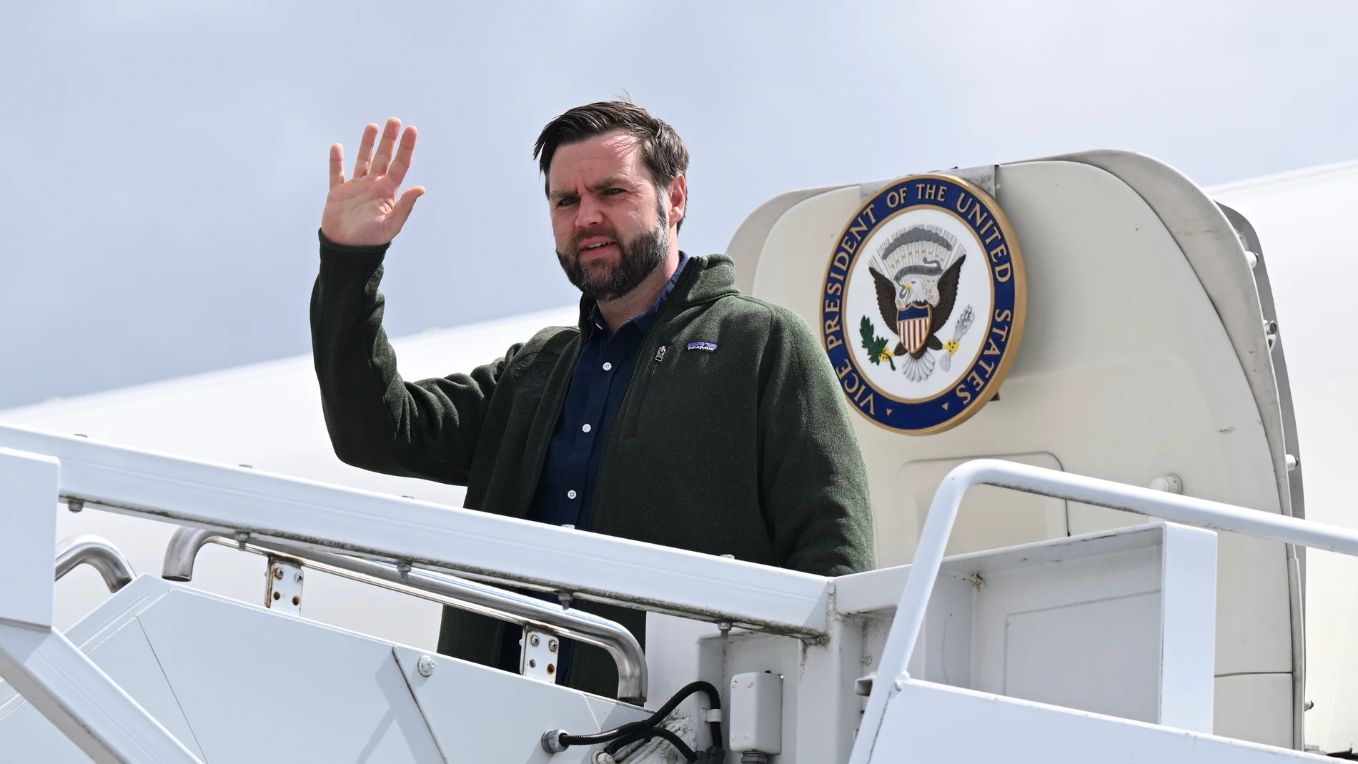 U.S. Vice President JD Vance stops at Ramstein Air Base, Germany to refuel while en route to Joint Base Andrews, Md., Thursday, April 24, 2025 (Kenny Holston /The New York Times via AP, Pool)