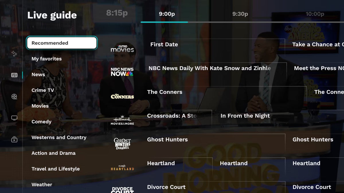 Interfaz de la aplicación para elegir el contenido a reproducir