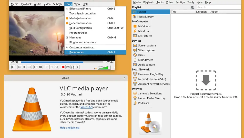 Interfaz de VLC, uno de los reproductores IPTV más populares