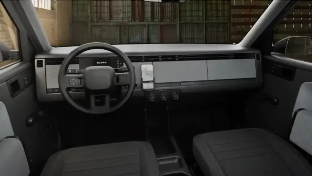 El interior del Slate Truck es sobrio y minimalista