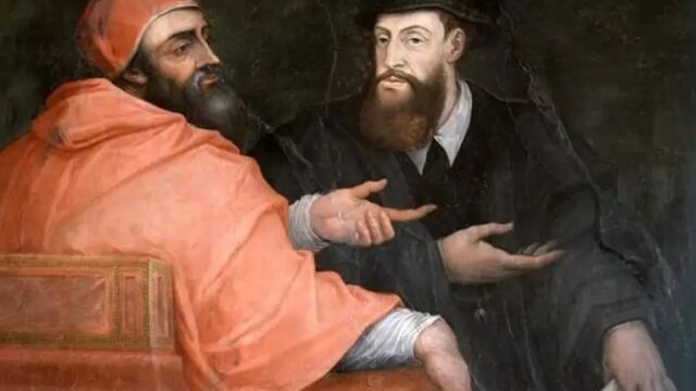 «Conversación entre Clemente VII y Carlos V», fresco de Giorgio Vasari pintado en 1556 para el Palazzo Vecchio de Florencia