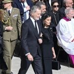 Spain's King Philip VI and Queen Letizia attend the funeral Mass of Pope Francis in Saint Peter's Square in Vatican City, 26 April 2025.