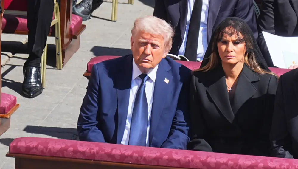 US President Donald Trump and First Lady Melania Trump attend Pope Francis' funeral mass at St. Peter's Square.