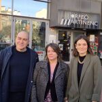 Los candidatos de Dignitat Republicana, Creu Camacho, Miquel Colomé y Rosa Suriñach 