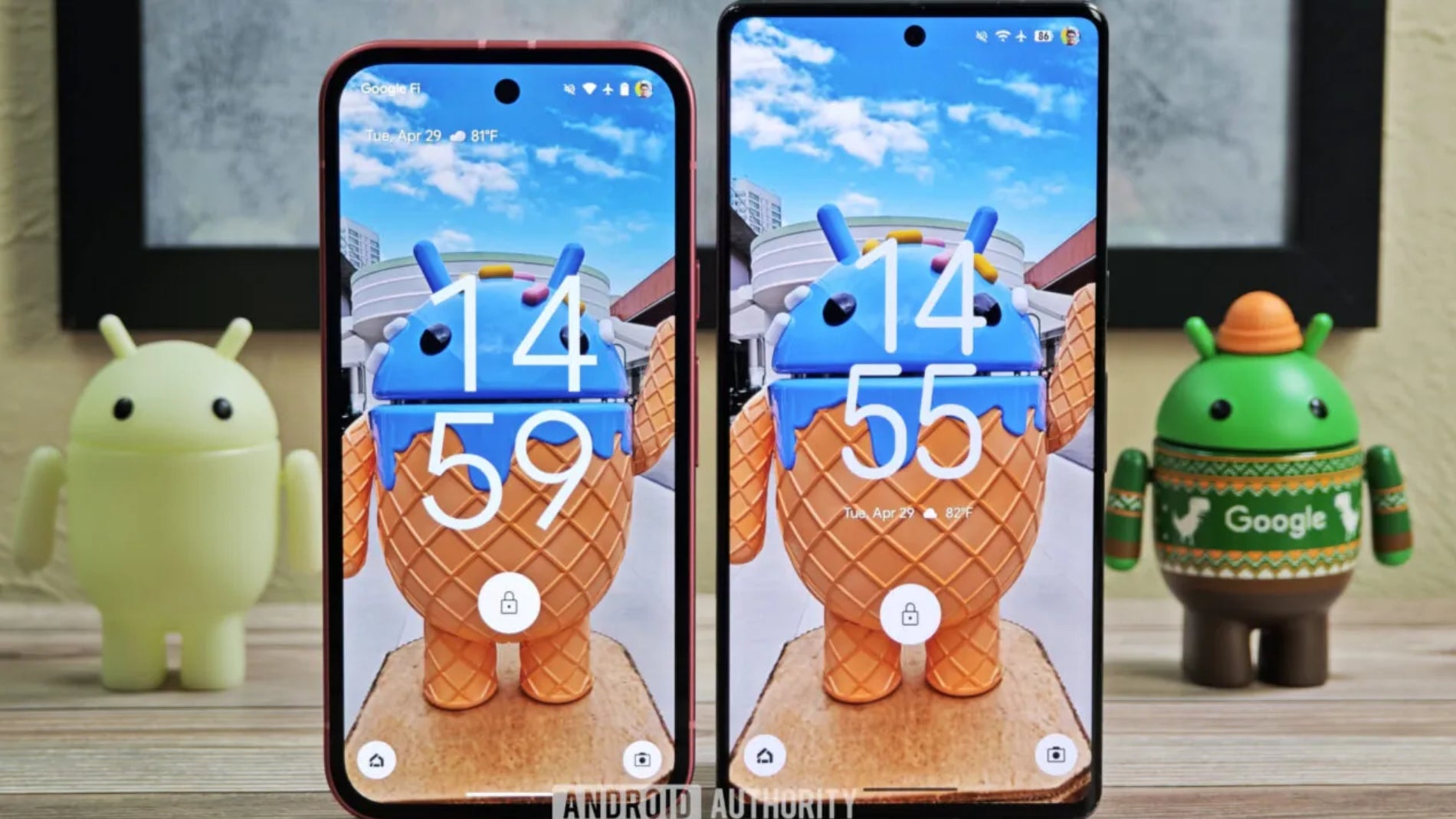 A la derecha el nuevo diseño de la pantalla de bloqueo de Android