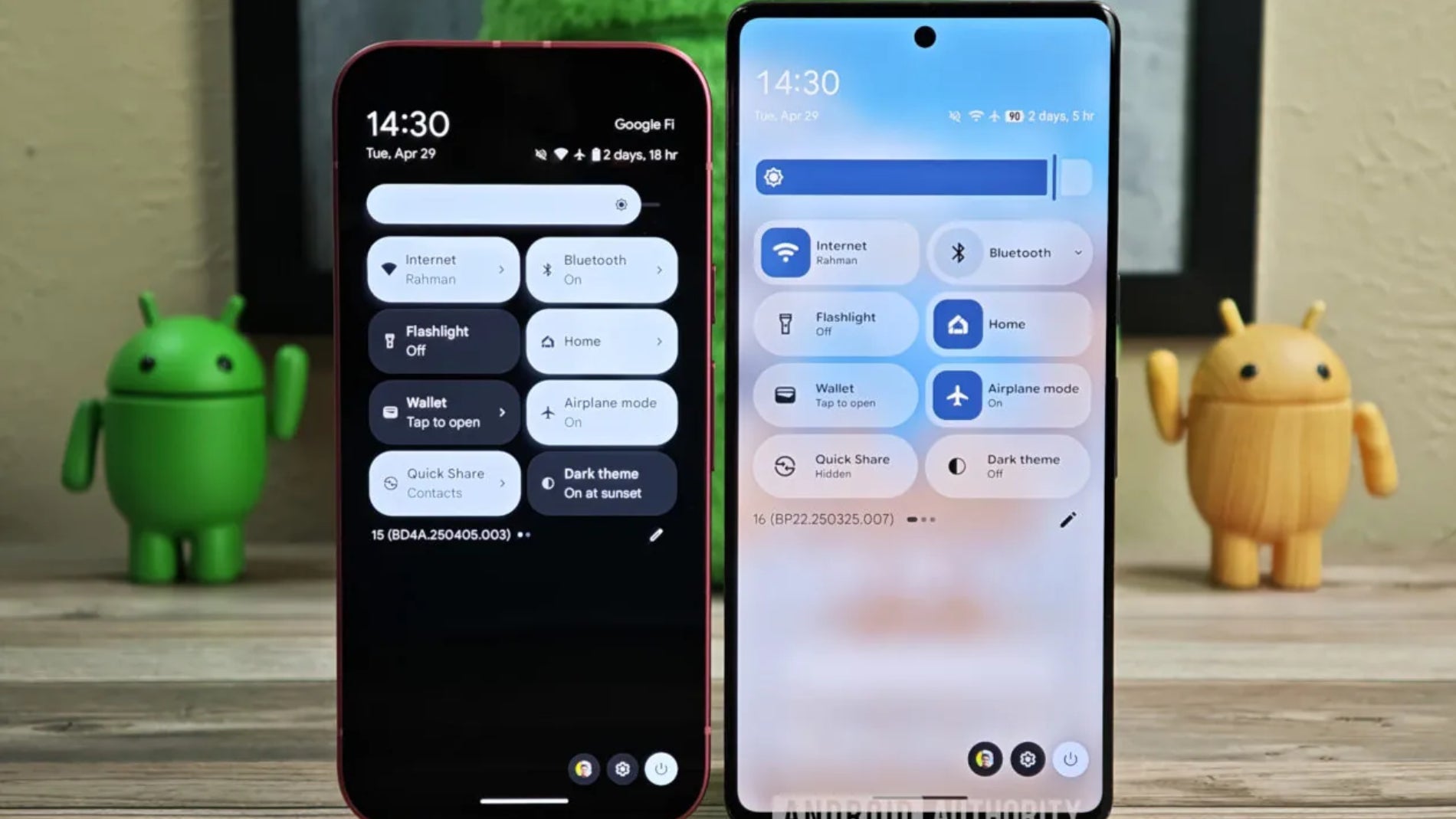 A la izquiera el panel de configuración rápida actual y a la derecha el nuevo