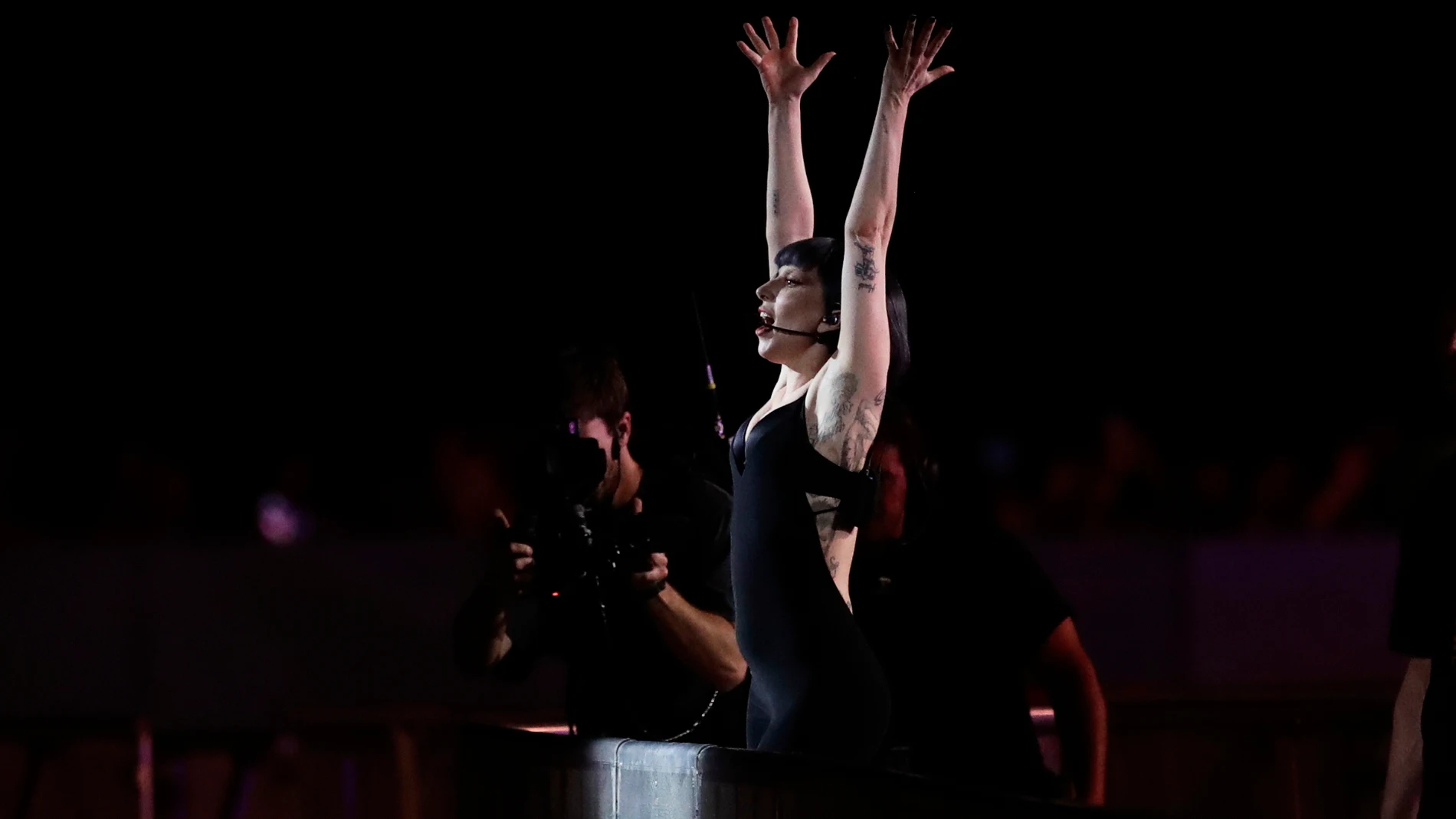 Lady Gaga takes part in a rehearsal a day ahead of her free concert, on Copacabana beach, in Rio de Janeiro, Friday, May 2, 2025. (AP Photo/Bruna Prado)