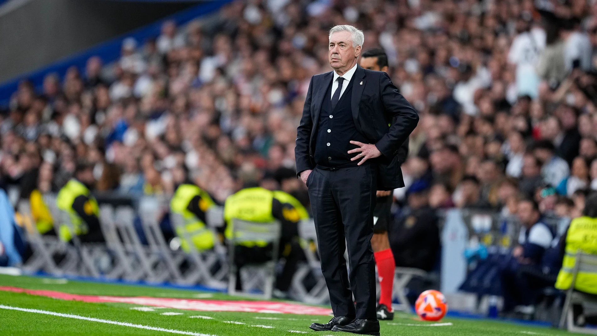 Carlo Ancelotti, head coach of Real Madrid, looks on during the Spanish League, LaLiga EA Sports, football match played between Real Madrid and RC Celta de Vigo at Santiago Bernabeu stadium on May 04, 2025 in Madrid, Spain. AFP7 04/05/2025 ONLY FOR USE IN SPAIN