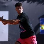 Alcaraz, en pleno entrenamiento en el Foro Itálico