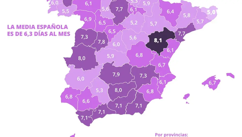 Mapa con la media de relaciones sexuales por provincia
