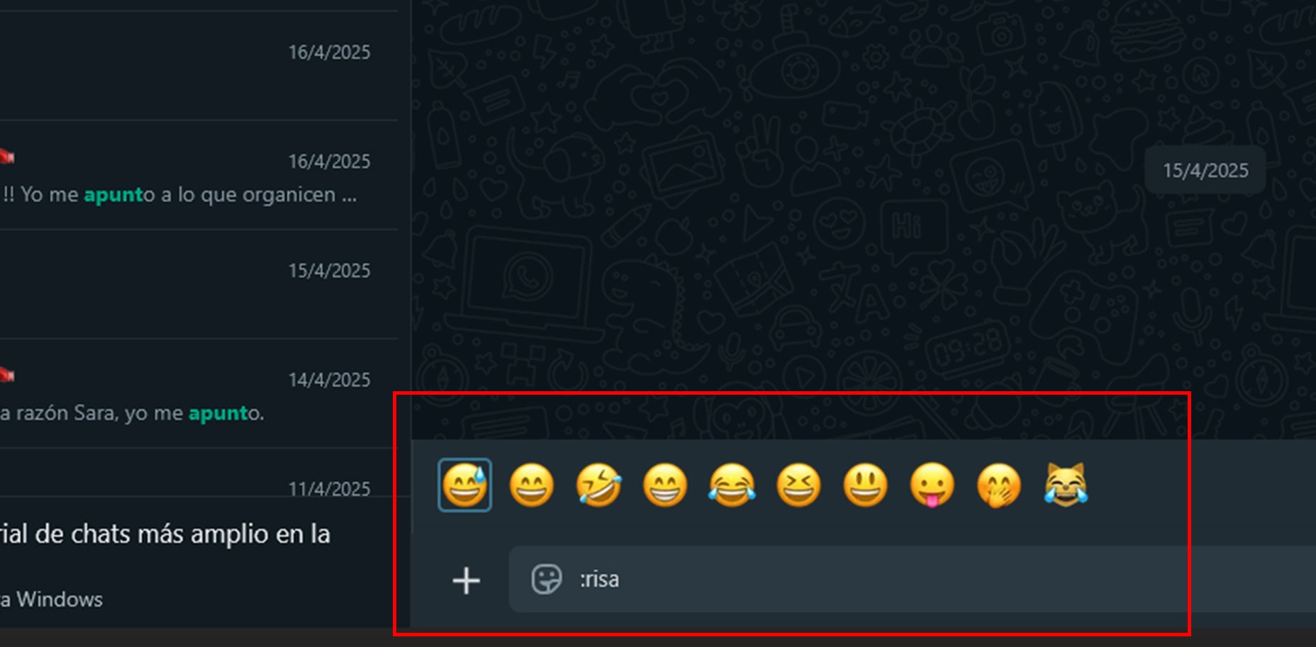 Puedes escribir emojis en WhatsApp Web