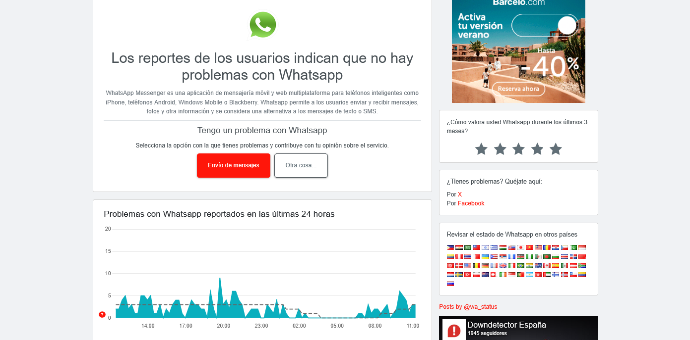 En Downdetector se indica si WhatsApp Web tiene errores