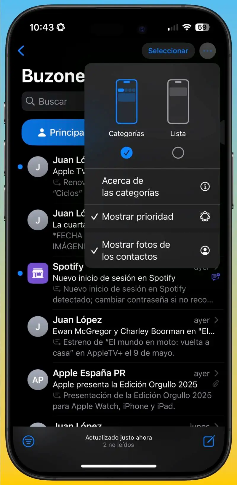 Nuevos ajustes en la app Mail