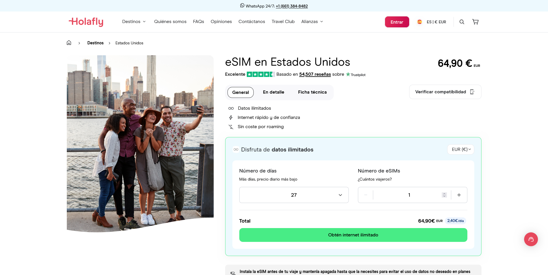 Holafly también es una buena opción de eSIM para Estados Unidos