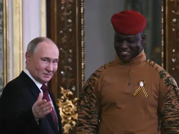 Burkina Faso's military leader Ibrahim Traore visits Moscow MOSCOW (Russian Federation), 10/05/2025.- Russian President Vladimir Putin (L) and Burkina Faso's junta leader Captain Ibrahim Traore (R) arrive for their meeting in Moscow, Russia, 10 May 2025, during celebrations of the 80th anniversary of the Soviet Union's victory over Nazi Germany during the World War II. (Alemania, Rusia, Moscú) EFE/EPA/ANGELOS TZORTZINIS/AFP POOL